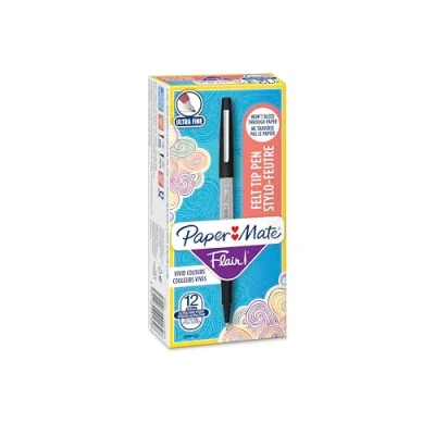 Image of Paper Mate Flair Felt Tip Pens Ultra Fine Point (0.4mm) Black 12 Count