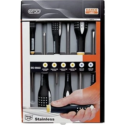 Image of Bahco BE 9882I &quot;Ergo&quot; Screwdriver Set Slotted/Pozidriv of Stainless Steel, Multi Colour