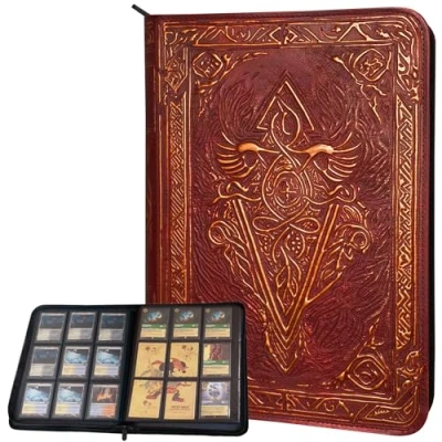 Image of Trading Card Binder 9 Pocket Album w Zipper 360 Side Loading Folder For TCG 3D PU Leather MTG, Disney Lorcana Game, Magic The Gathering, Pokemon Book Accessories Gift (Red)