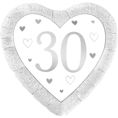 Image of 18&quot; Happy 30th Anniversary Heart Silver Foil Balloon