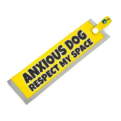 Image of dogkit Anxious Dog Respect My Space Sleeve for Reactive Nervous Dogs, Reflective, Waterproof, Double Sided Slip on the Lead (Yellow, Plain)