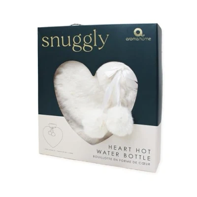 Image of Aroma Home Heart Shaped Snuggly Cream Super Soft Faux Fur Hot Water Bottle with 1L Capacity