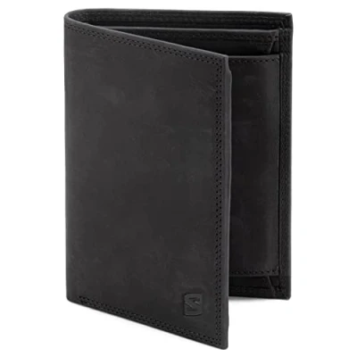 Image of SERASAR Mens Leather Wallet [Vintage] Black RFID for Men Credit Card Holder Wallets Front Pocket Gifts Birthday Box Travel Id