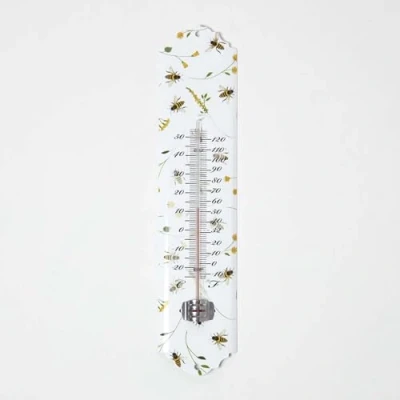 Image of HOMESCAPES Outdoor Thermometer with Bee Print Design, 296mm Tall, Reads Celsius and Fahrenheit, for Garden, Greenhouse or Patio, Temperature Gauge, Weatherproof