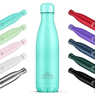 Image of Mont Clair l&#039;O Stainless Steel Water Bottle, Vacuum Insulated BPA Free, 12h Hot &amp; 24h Cold Drinks, Metal Bottle 500ML Leakproof, Ideal for Adult, Kids, Running Light Blue