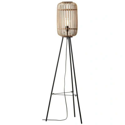 Image of Mathias Base &amp; Shade Floor Lamp, Natural Bamboo, Plywood, Matt Black Paint