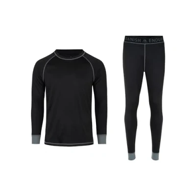 Image of DANISH ENDURANCE Thermal Underwear Mens &amp; Womens, Base Layer Set, Recycled, Long Johns and Sleeve Top, Bottom Unisex, Black/Grey, XXS