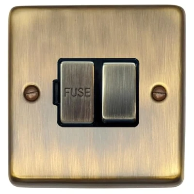 Image of G&amp;H Brassware CAB357 13A Antique Brass Switched Fused Spur Metal Rocker and Black Inserts
