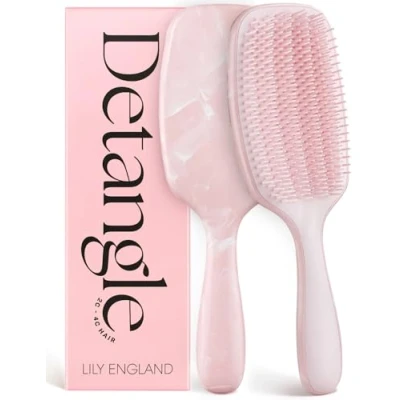 Image of Lily England Curly Hair Brush for Detangling &amp; Styling Pain Free Curl Wet Dry With Flexible Bristles Easy to Hold Women 3c 4c Hair, Pink