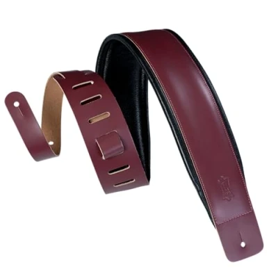 Image of Levy&#039;s DM1PD‐BRG 3 inch Leather Guitar Straps ‐ Burgundy