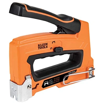 Image of KLEIN TOOLS Heavy Duty Stapler for Voice, Data, Video and Nonmetallic Sheathed (Romex) Cable Fits Staples 450 100,Orange, Black,1/4, 5/16, 19/32 Inch