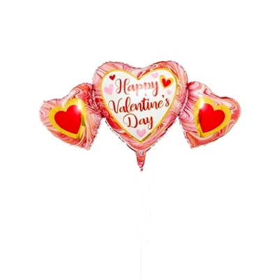 Image of Amscan Anagram 4231401 Happy Valentine&#039;s Day Marble Heart Trio Supershape Foil Balloon 34&quot;