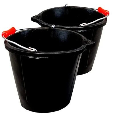 Image of 14L Black Flexible Bucket Heavy Duty Rubber Builders 3 Gallon 14 Litre Water Mixing Storage Strong Handle and Spout Ideal for Construction Trade, Animal Feed Pack of 2