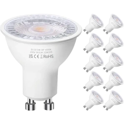 Image of GU10 LED Bulbs, Cool White 6500K, 4.9W Spotlight Bulb, 50W Halogen Bulb Equivalent, 350LM 220 240V 38 Degree Narrow Beam Angle Non dimmable Pack of 10
