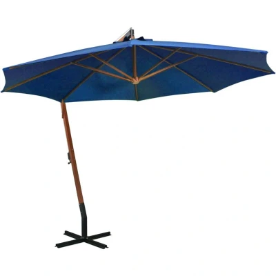 Image of vidaXL Hanging Garden Parasol with Pole Azure Blue 3.5x2.9 m Solid Fir Wood