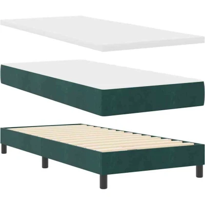 Image of vidaXL Box Spring Bed with Mattress Dark Green 90x200 cm Velvet