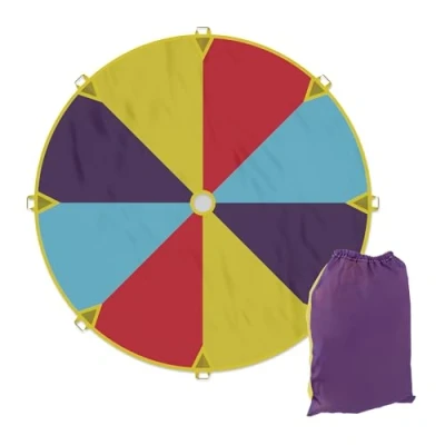 Image of Relaxdays Rainbow Swing Cloth, for Kids, Ø 240 cm, 8 Handles, Bag, Outdoor Play, Garden, Cooperative Game, Colourful, Polyester