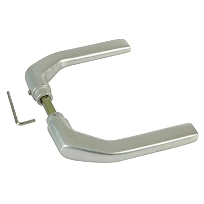 Image of Amig Set of Aluminium Silver Handles Without Plate Ideal for Passage and Entry Doors 130 x 61 mm · Maximum Door Thickness 65 Functional, Decorative Modern Crank Handle