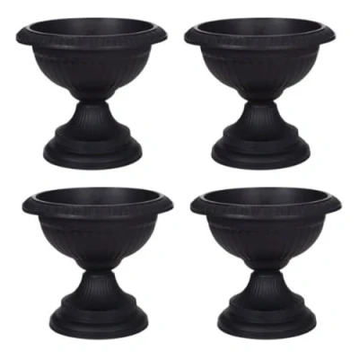 Image of shopior Flower and Herb Plastic Urn Pots Hourglass Shape Indoor Outdoor Decor Wall Planters Plant for Succulents more Garden, Balcony 42cm (4, Black)