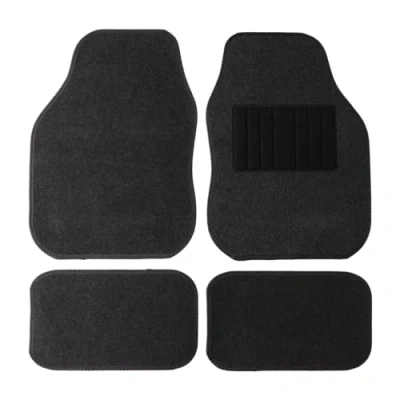 Image of Sakura Car Mat Set of 4 Heavy Duty Hard Wearing Carpet Water Repellent Flexible Grey with Black Trim Universal Fit Front Rear Heelpad Non Slip Backing RHD