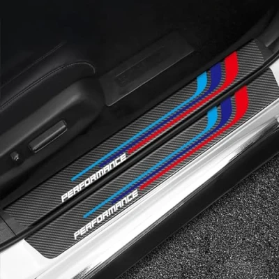 Image of 4Pcs for Performance Car Door Sill Protector Carbon Fiber Kick Plates Accessories Self Adhesive Automobile Threshold Scuff Plate Cover Steps Welcome Pedal Decorative Strips A
