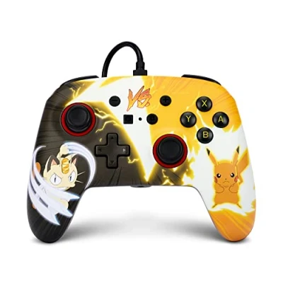 Image of PowerA Enhanced Wired Controller for Nintendo Switch and Oled Model, Advance Gaming Buttons, 3.5mm Stereo Jack Anti Friction Rings, Officially Licensed: Pokémon: Pikachu vs. Meowth