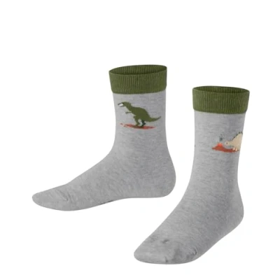 Image of FALKE Unisex Kids Dinosaurs K So Cotton Patterned 1 Pair Socks, Grey Lt. Heather 3223, 3 5.5