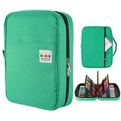 Image of YOUSHARES 220 Slots Colored Pencil Case, 145 Gel Pens fo Coloring Case Organizer, Handy Multilayer Color Holder for Glitter Pens, Refills, Pencils Adults &amp; Artist (Green)