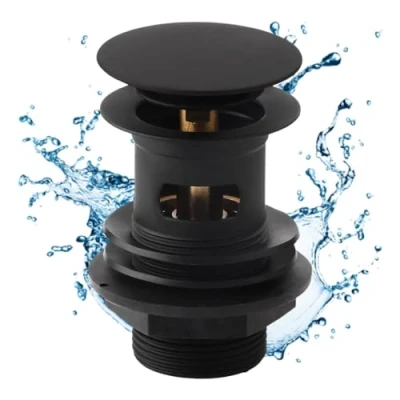 Image of Bathroom Black Basin Waste Slotted Pop Up Sink Plug Click Clack