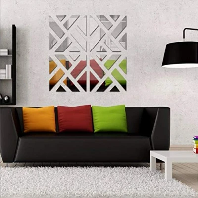 Image of 3D Mirror Wall Stickers, 4 Pcs Acrylic Square Geometric Pattern DIY Art Decals, Self Adhesive Plastic Sheet Tiles Home Decoration for Living Room Bedroom Stair Decor (4 pcs)