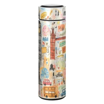 Image of LINNIKEEEE Cute London Icons Water Bottle Stainless Steel Insulated Vacuum Flask Leak Proof Thermos for Boys Girls