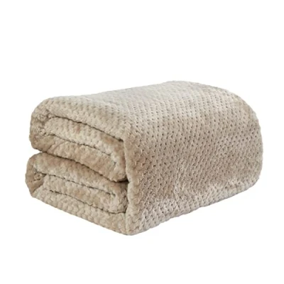 Image of Dreamscene Luxury Waffle Mink Honeycomb Faux Fur Warm Throw Over Sofa Bed Soft Blanket, Natural Beige 150 x 200cm
