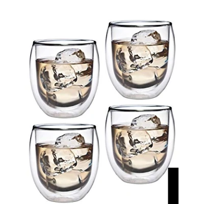 Image of Feelino Glass Coffee Mugs, 4X Double Walled 320 ml Thermal Latte Glasses, Insulated Wall Cups for Cappuccino, Macchiato, Ice Coffee, Teas, Handmade Clear