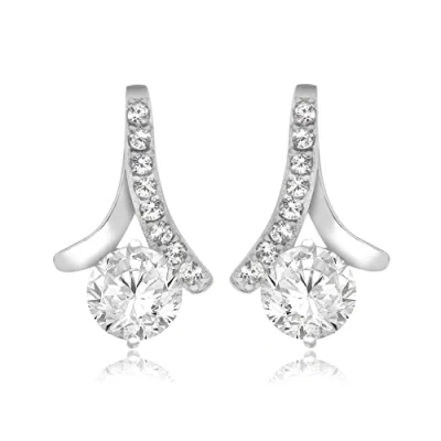 Image of Tuscany Silver Women&#039;s Sterling Rhodium Plated 6mm Cubic Zirconia Drop Earrings