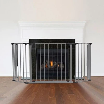 Image of Safetots Multi Panel Fire Surround, 49cm Deep x 105cm Wide, Grey, 70cm Tall, Child and Pet Safety, Baby Toddler Guard, Safety Barrier for Fireplaces, Easy Installation