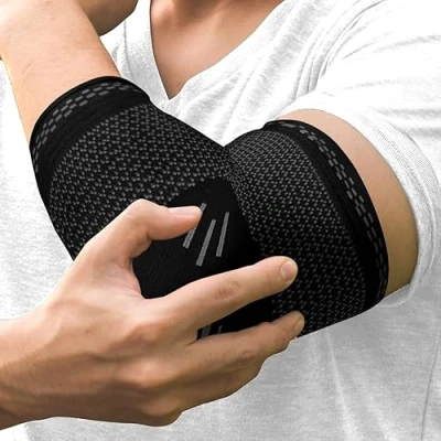 Image of Elbow Support for Men &amp; Women Compression Sleeve Tendonitis, Arm Support, Arthritis, Injury Tennis Strap, Golfers Sleeves Weightlifting (Black, XL)
