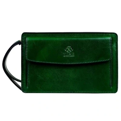Image of Time Resistance Green Leather Clutch Purse for Men Handmade Men&#039;s Wrist Bag Italian Small Business Briefcase Everyday Items Organizer Handbag