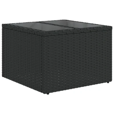 Image of vidaXL Garden Table Outdoor Dining with Tempered Glass Top 55x55x37 cm Black Poly Rattan Square for Patio/Deck/Backyard