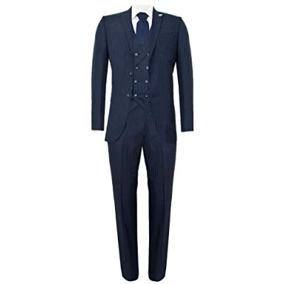Image of TruClothing Mens 3 Piece Navy Blue Pinstripe Retro Suit Size 44 (Chest)