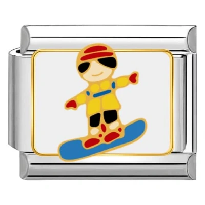 Image of Quiges 9mm Italian Style Charm Link Module Stainless Steel Skiing for Bracelets
