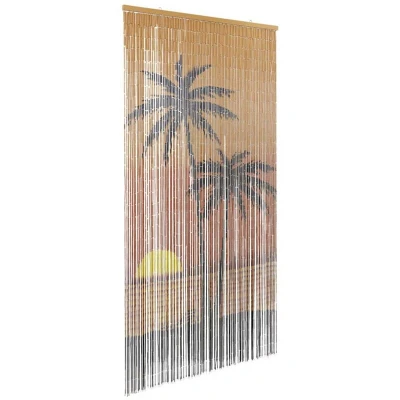 Image of vidaXL Insect Door Curtain Palm Print 90 x 220 cm Bamboo, Fly Curtain, Screen, Pearl Bamboo