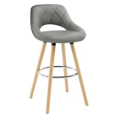 Image of WOLTU Breakfast Kitchen Counter Bar Stool Faux Leather Seat Chair Wood Legs Barstool Grey High X 1