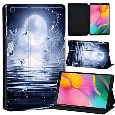 Image of Printed Leather slim lightweight Stand Cover Case for Samsung Galaxy Tab A 10.1 2019 (Model: SM T510 T515), with Function (Black) (moon butterfly)