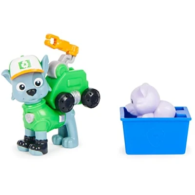 Image of Paw Patrol, Big Truck Pups Rocky Action Figure with Clip on Rescue Drone, Command Center Pod and Animal Friend Kids Toys Age 3 up
