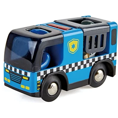 Image of Hape E3738 Police Car with Siren Compatible Wooden Train Set Track Accessories,Blue,9.4 x 3.56 5.08 cm; 15 Grams