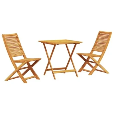 Image of vidaXL Solid Acacia Wood Folding Garden Table Set 70 cm, Outdoor Patio Dining &amp; 2 Chairs, Rustic Square Design, Brown