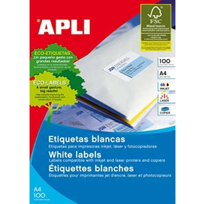 Image of Apli 707603 Box of 100 white labels for printer 99.1X67.7