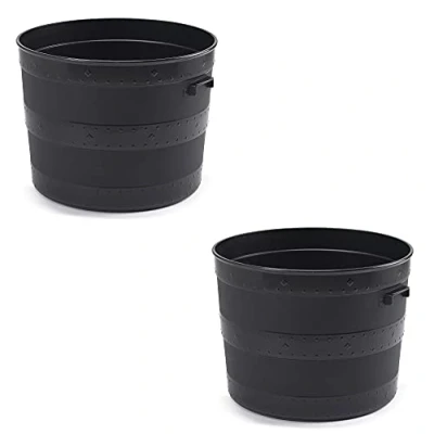 Image of Optimal Products Black Plastic Planter Plant Pot Tub Garden Patio Out Or Indoor Barrel Flower 35cm &amp; 50cm (60L/50cm (2 Planter) Black)