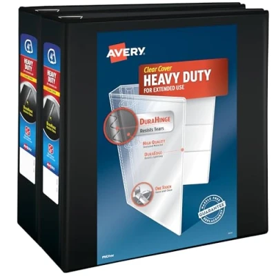 Image of Avery Heavy Duty View 3 Ring Binder, 4&quot; One Touch Slant Rings, Holds 8.5&quot; x 11&quot; Paper, 2 Black Binders (79874)
