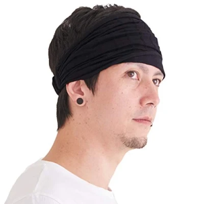 Image of CHARM Wide Headband Bandana for Women Mens Large Hair Turban Head Wraps Boho Band Black